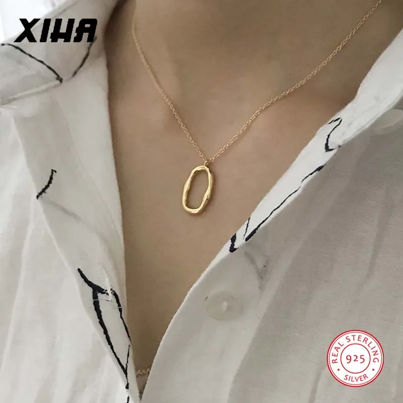 925 Стерлинговое Серебро геометрической формы овальной ожерелье с подвеской для