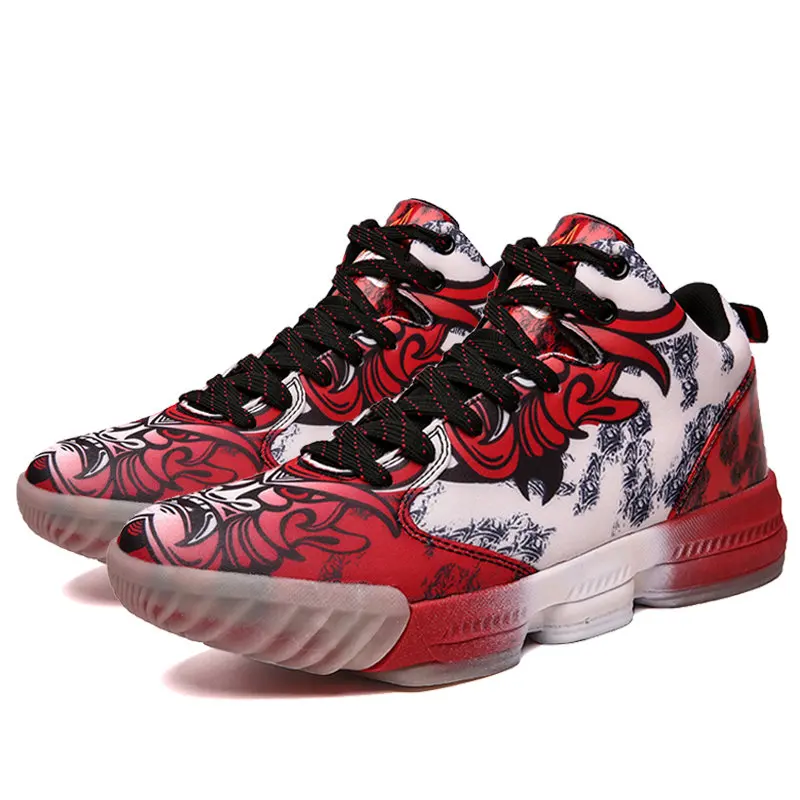 black and red Мужские баскетбольные кроссовки Jordan, противоударные баскетбольные кроссовки с высоким берцем, Мужские ботинки в стиле ретро, китайский стиль, обувь унисекс - Цвет: black and red