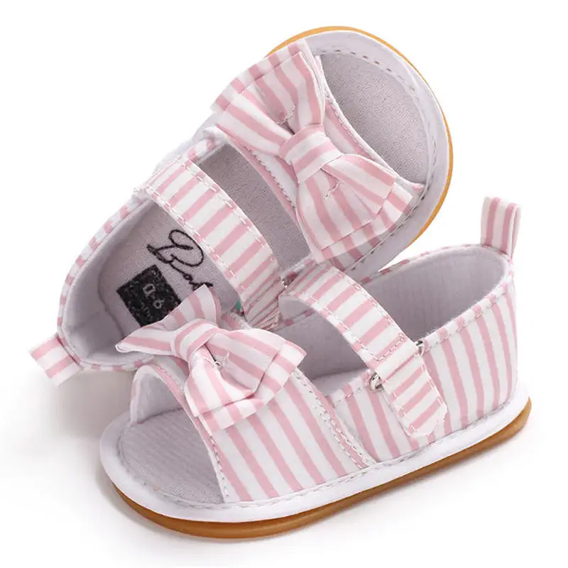 Лидер продаж Сандалии для маленьких девочек Обувь новорожденных в полоску с