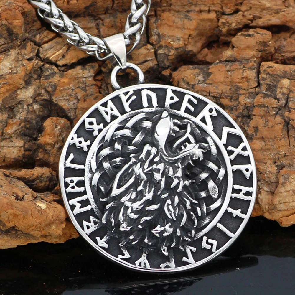 Мужское ожерелье из нержавеющей стали Viking Geri и Freki Wolf Rune Helm Of Awe с подарочной