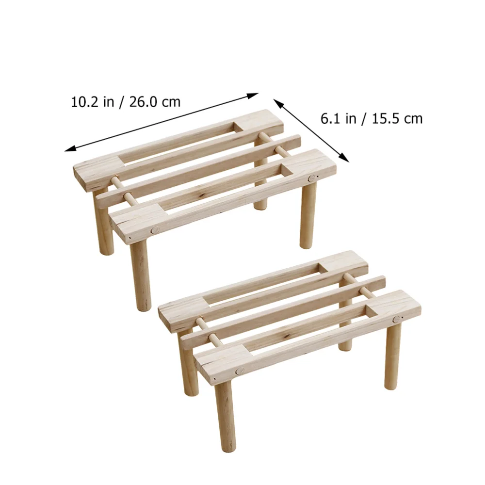 

2Pcs Mini Wooden Bench Tabletop Long Chair Adornment Kids House Decoration