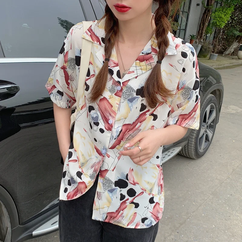 

Real Shot 2021 Summer New Vintage Print Short Sleeves Lining