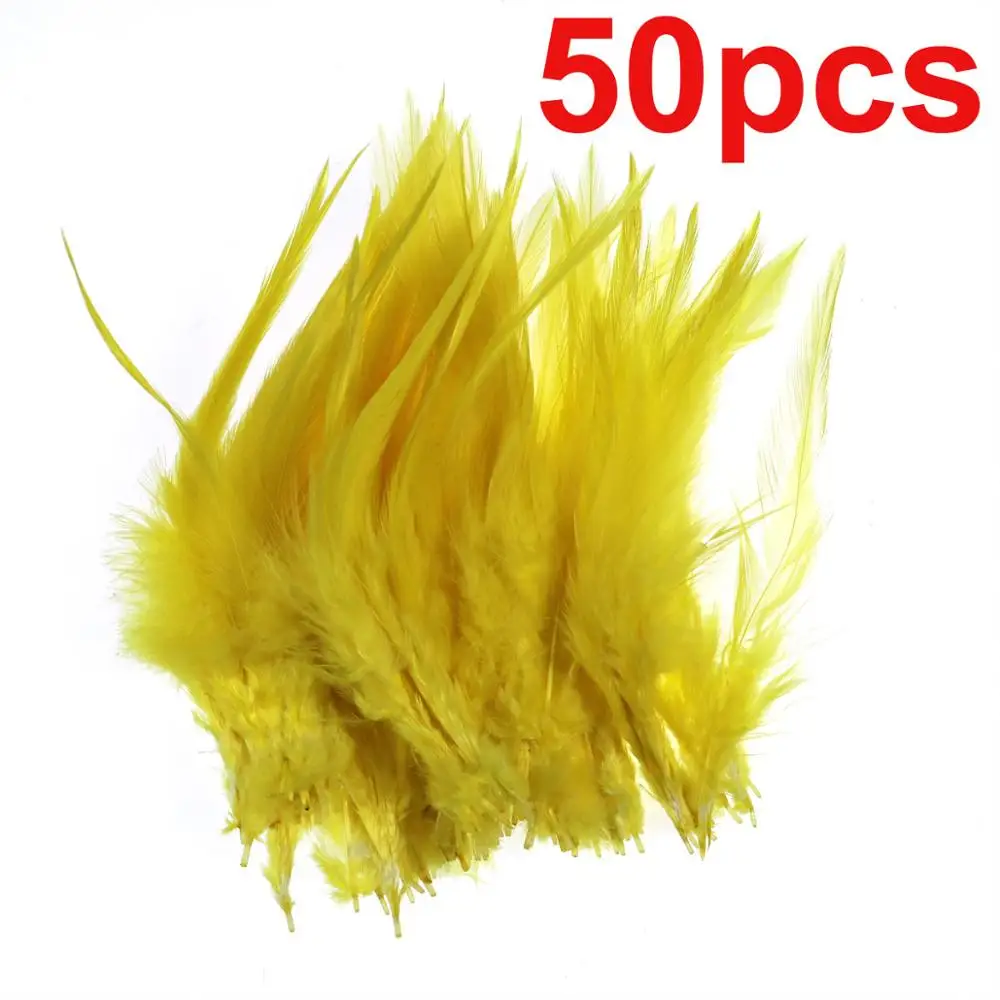 Yellow 50PCS Wifreo 50 шт. длинные перья украшение на седло перья, привязываемые к приманке петух шлаппен для форели лосось Steelhead бас соленой воды стример завязывания - Цвет: Yellow 50PCS
