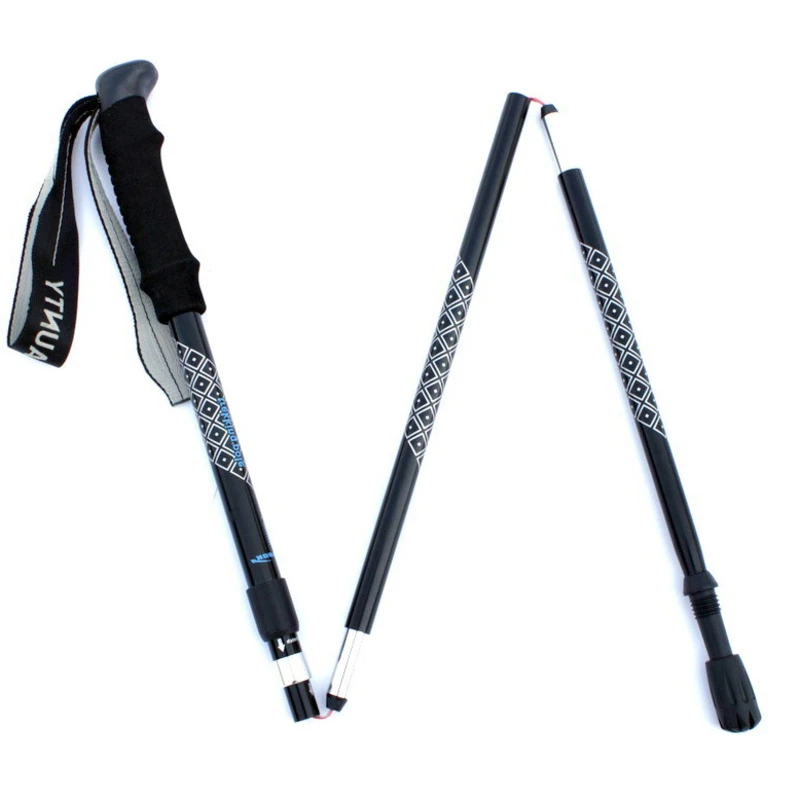 

2020 new outdoor inner lock with shock absorber folding climbing hiking stick aluminum alloy portable walking trekking poles
