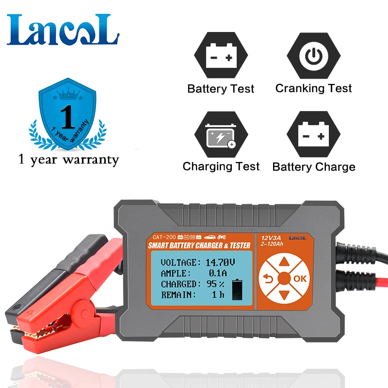 Lancol CAT200 12 В 3A 2 в 1 полностью автоматический автомобильный тестер батареи Автомобильное зарядное устройство анализатор батареи свинцово-кис...