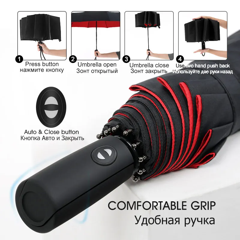 

Strong Windproof Automatic Double Umbrella Rain Women 3Fold Female Male 10 Bone Car Luxury Large Business Umbrellas Men Parasol