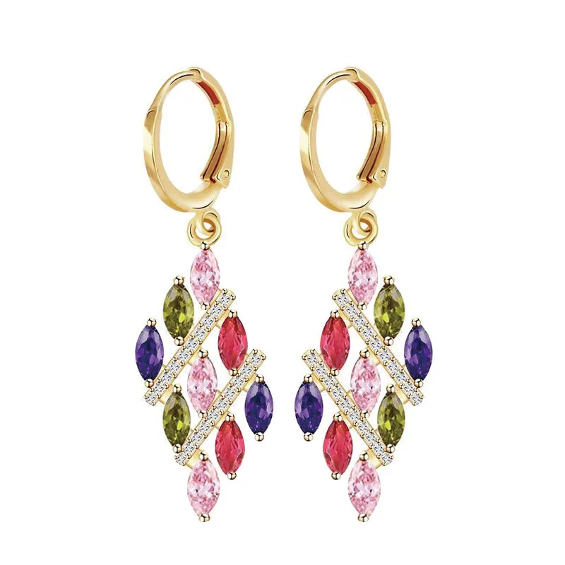 MxGxFam красочные циркониевые капли воды серьги для женщин золотой цвет 18 К модные