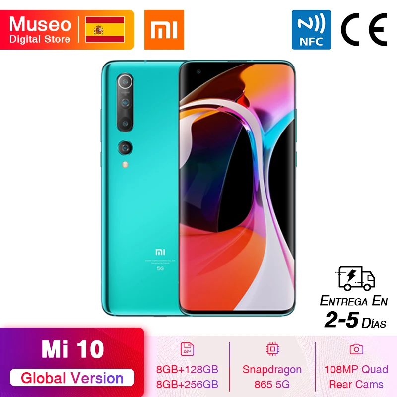 Глобальная версия смартфона Xiaomi Mi 10 8 ГБ 128 ГБ/256 5G 108MP Quad Cams Snapdragon 865 6 67 ''AMOLED