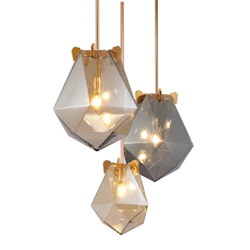 

Creative Designer Glass Diamond Pendant Light Post Modern Rhombus Hanging Glass Lamp For Bar Restaurant Dining Room Living Room