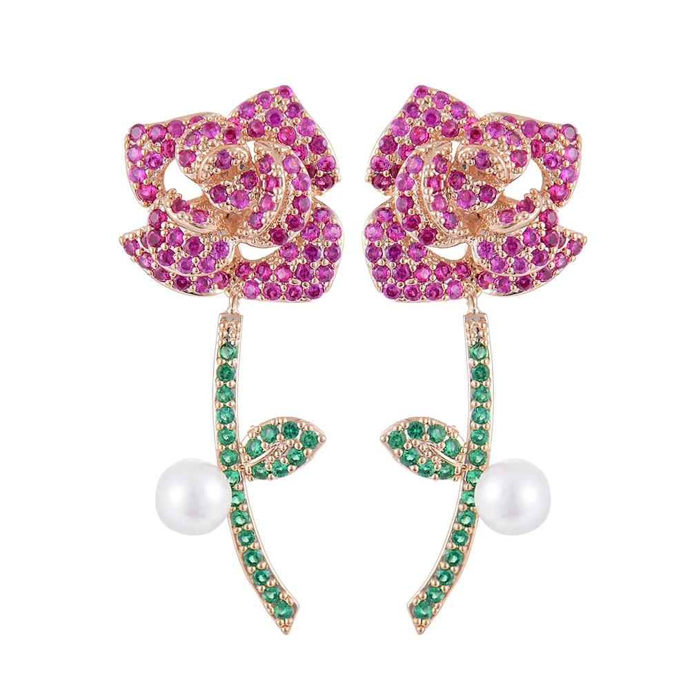 

LARRAURI Trendy Flower Earrings For Women Luxury Pave Cubic Zirconia Crystal Earrings Bridal Engagement Fashion Jewelry 2019