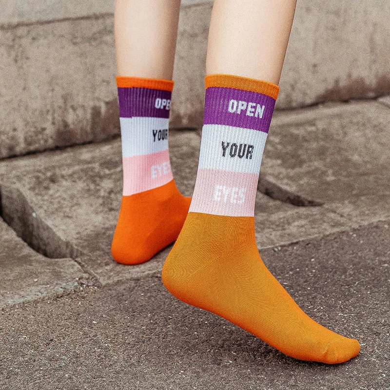 

CHAOZHU Funny Words Open Your Eyes Stretch Rib Socks Men Women Students Fashion Ootd Accessories Cool Trendy Young Sox Sokken