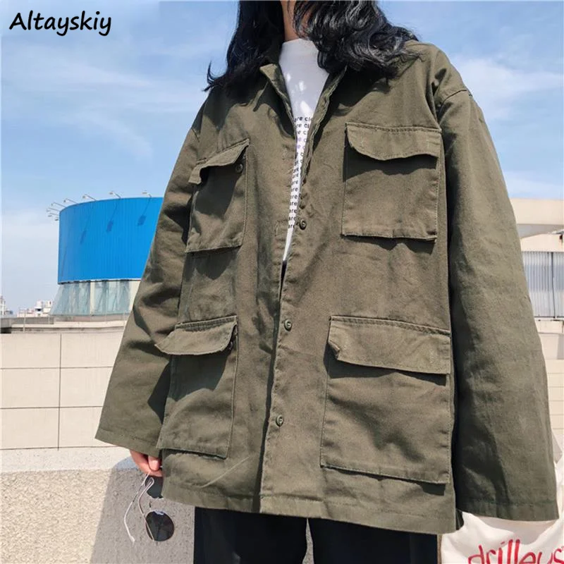 

Куртка женская однобортная с отложным воротником и карманами, однотонная простая универсальная верхняя одежда в Корейском стиле, Женская к...