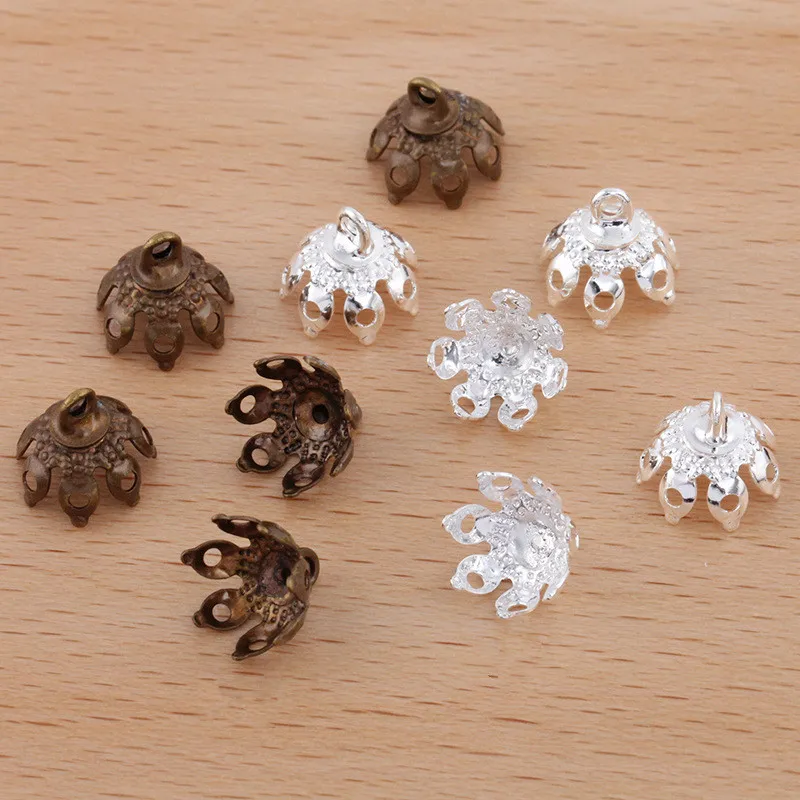 

Металлический медный колпачок для бусин, с цветами, под старину, 9 мм, 100 шт., бронзовый, серебристый цвет подвеска для изготовления ювелирных изделий