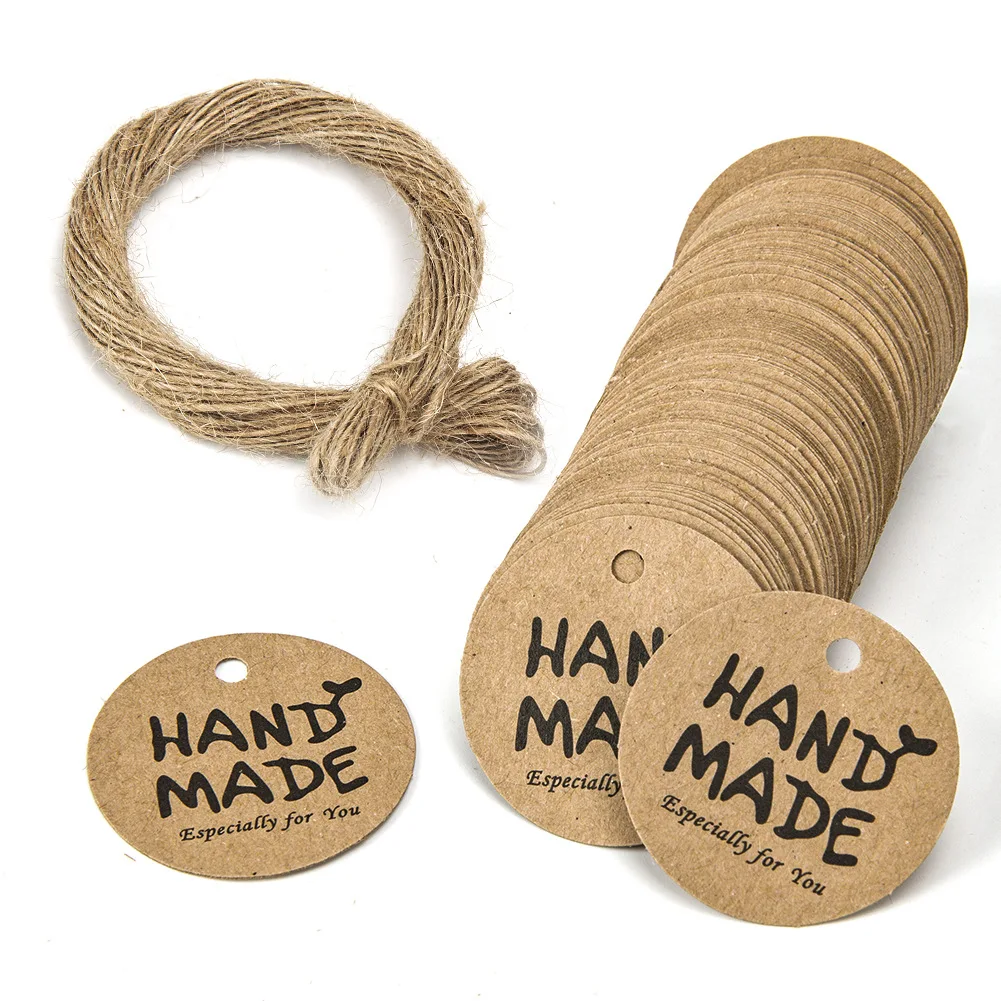 

100Pcs 1.2 Inch ,Kraft Paper Handmade Hang Tag Labels For Party Gift Package Wedding Birthday Baking Small Busieness