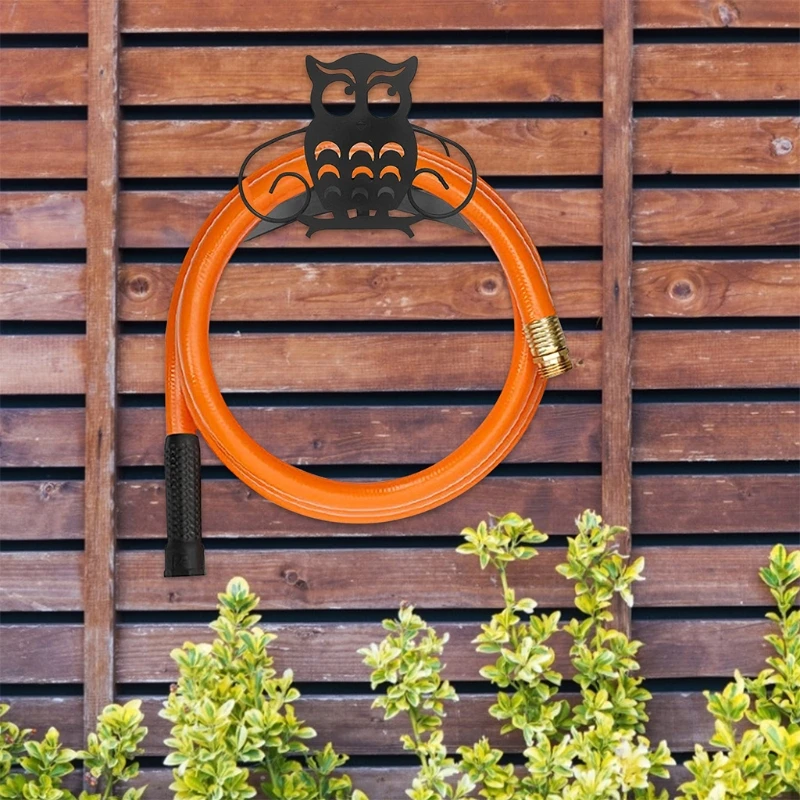 

P82C Cartoon Owl Metal Garden Hose Holder Decorative Water Hose Hanger Organizer Wall Mount for Outside Yard