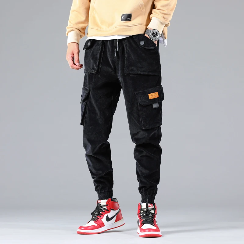 Осенне-зимние винтажные мужские вельветовые брюки карго с несколькими карманами