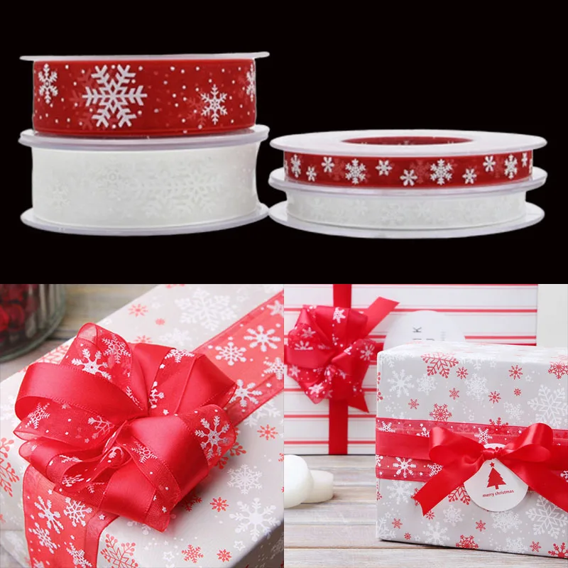 

5/20Meters white organza ribbon for crafts Christmas Gift Handwork DIY red Grosgrain Ribbons Bow wedding Card Wrapping Supplies