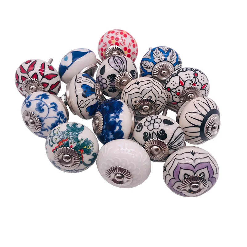 Диаметр: 40 мм белого и синего цветов Керамика шкаф с выдвижными ящиками Потяните