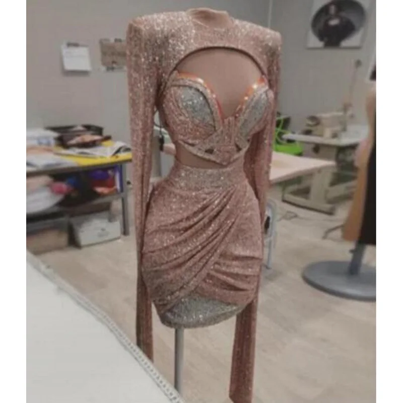 Женское вечернее платье розовое золотистое для вечеринок|Вечерние платья| |