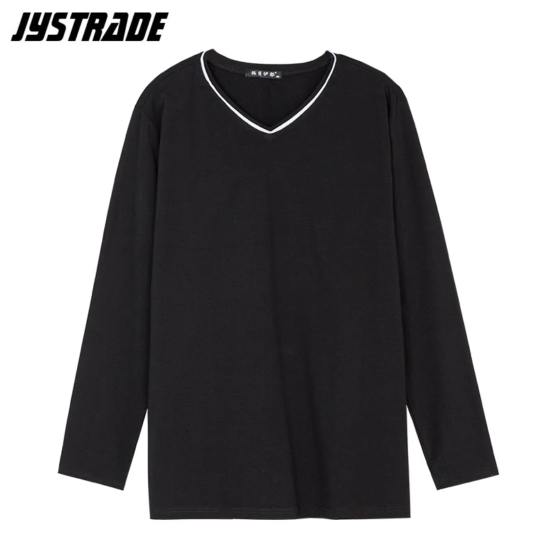 Мужские футболки с длинным рукавом футболка v-образным вырезом Простые черные