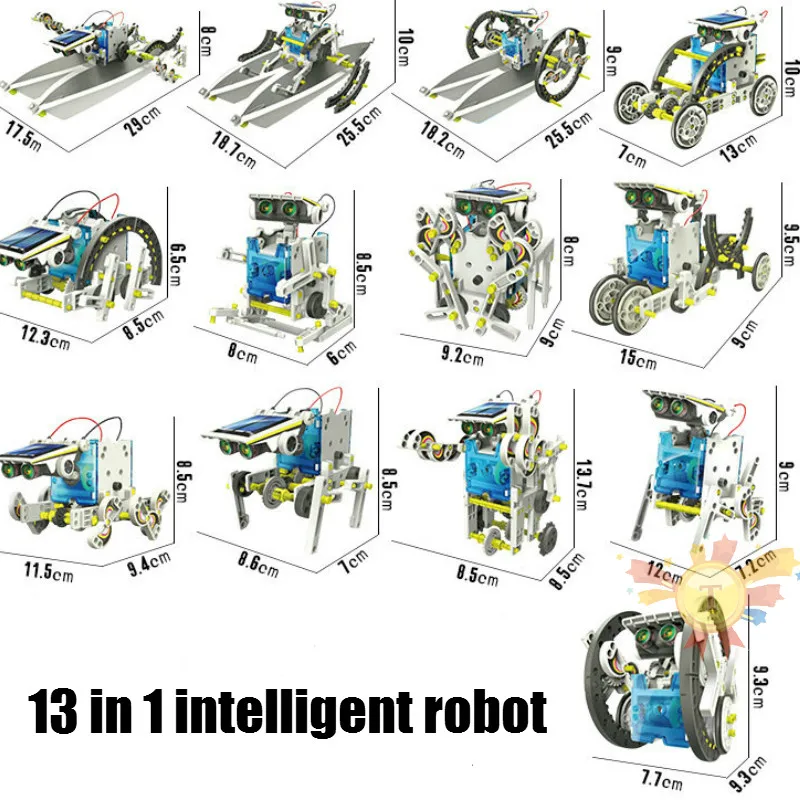 13 In 1 Educational Solar Robot Kit Power DIY Assembled Toy Car Boat Animal Blocks Kids Toys Gift puzzle assembled toys |