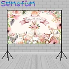 Фотозона для новорожденных с изображением леса, розового цветочного тента для первого дня рождения