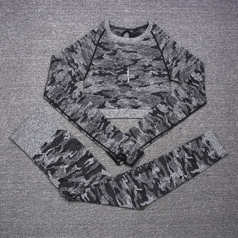 NORMOV 3PCS Camouflage Two Piece Set Women Tracksuit Fitness Crop Top And Leggings Sports Wear Suits |