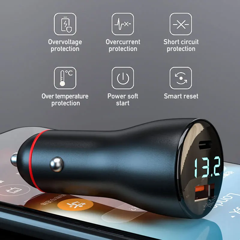 PD65W + 40 Вт быстрая зарядка автомобильное зарядное устройство Type c/USB порт 100