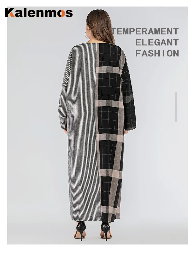 Женское свободное мусульманское платье в клетку с длинным рукавом и v образным вырезом турецкие исламские