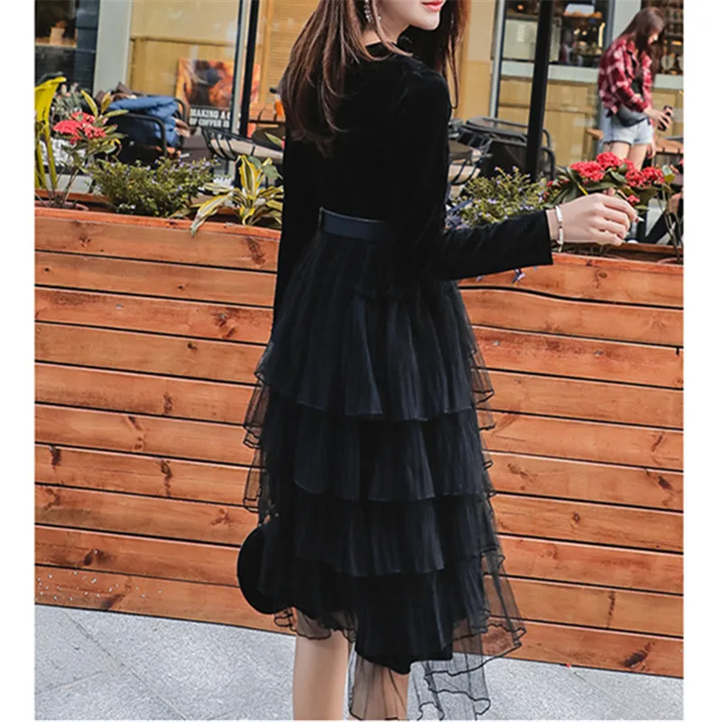 Плиссированное с поясом зимнее элегантное ТРАПЕЦИЕВИДНОЕ повседневное вечернее