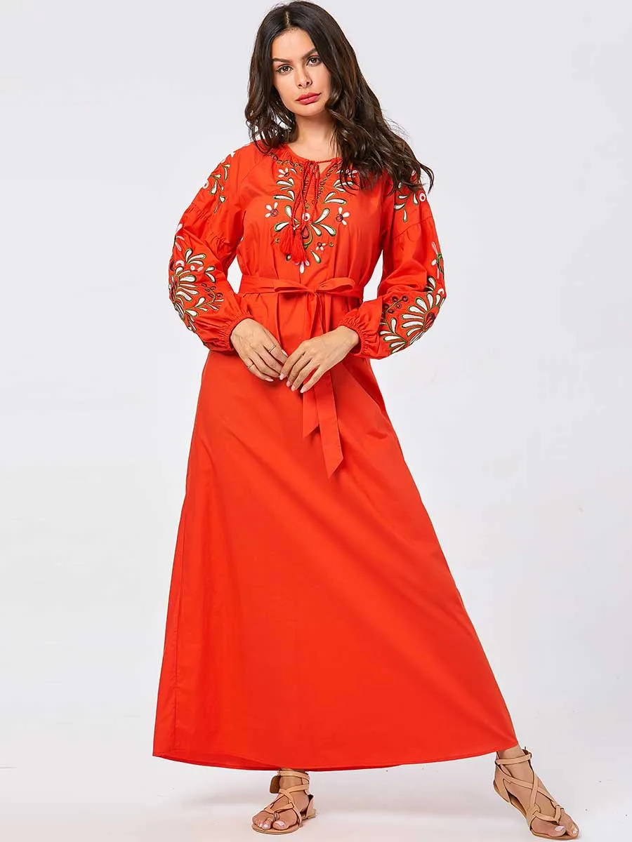 Мусульманское платье женское мусульманское Макси абайя Цветочная вышивка Дубай