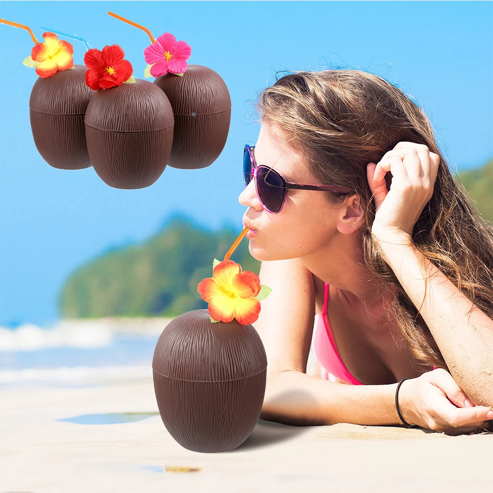 3 шт. Гавайские пластиковые кокосовые чашки с гибискусом|Бутылки для воды| |