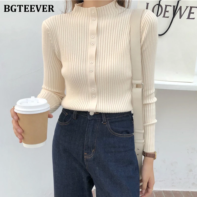 BGTEEVER женский свитер толстый с длинным рукавом воротником-стойкой на пуговицах
