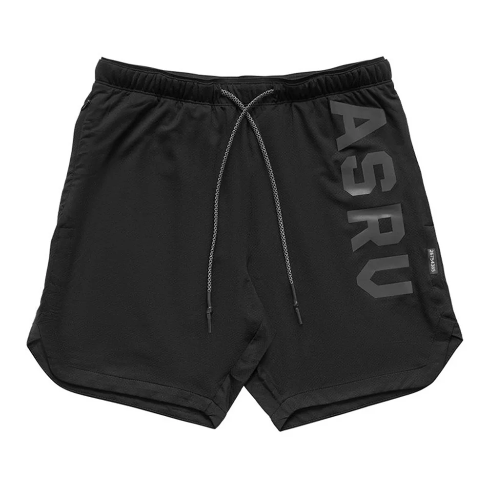 

ASRV Mens Double Deck Running Sport Reflective Striped Shorts Gym Fitness Workout Bermuda Bodybuilding Quick Dry Man Short Pants