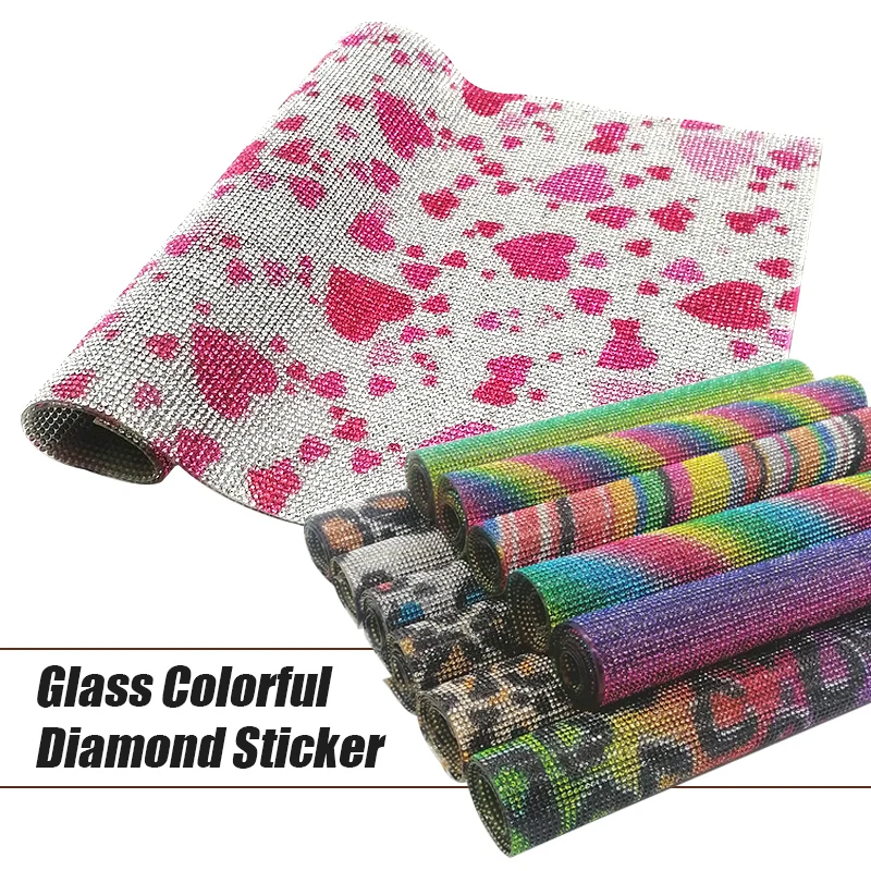 

40*24cm Leopard Pattern Glue Mesh Crystal Decal Bling Rhinestone Sticker Diy Adhesive Tape Car Phone Decor Accessories