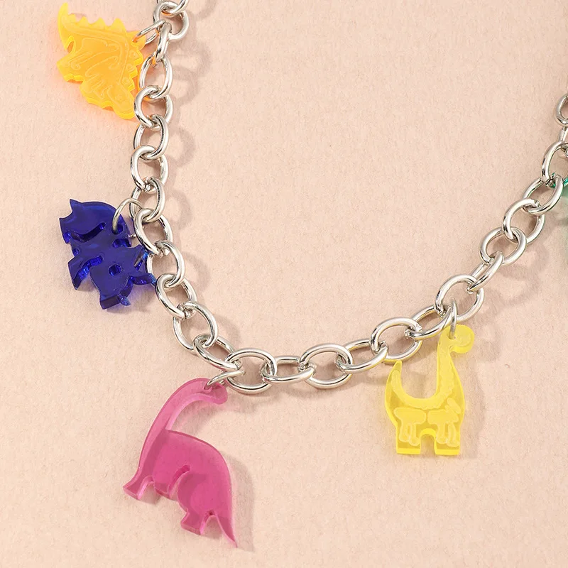 

Cute Colorful Animal Dinosaur Necklace Pendant for Women Big Tassel Chain Necklace Trend Girl Party Jewelry Accessories