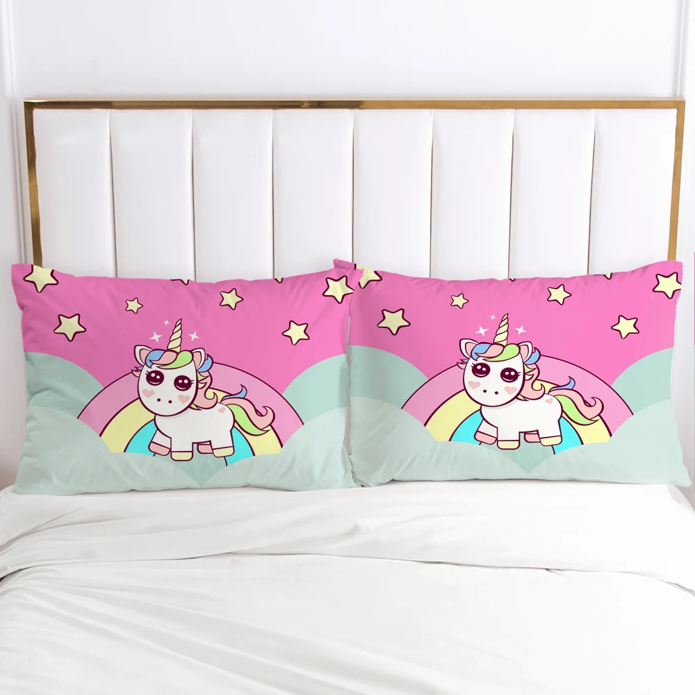 

3D Unicorn 2PCS Pillow Cases Cartoon Decoration Throw Pillow Cover Bedding PillowCase For Baby Kids Child Girls Boys 80x80 50x70