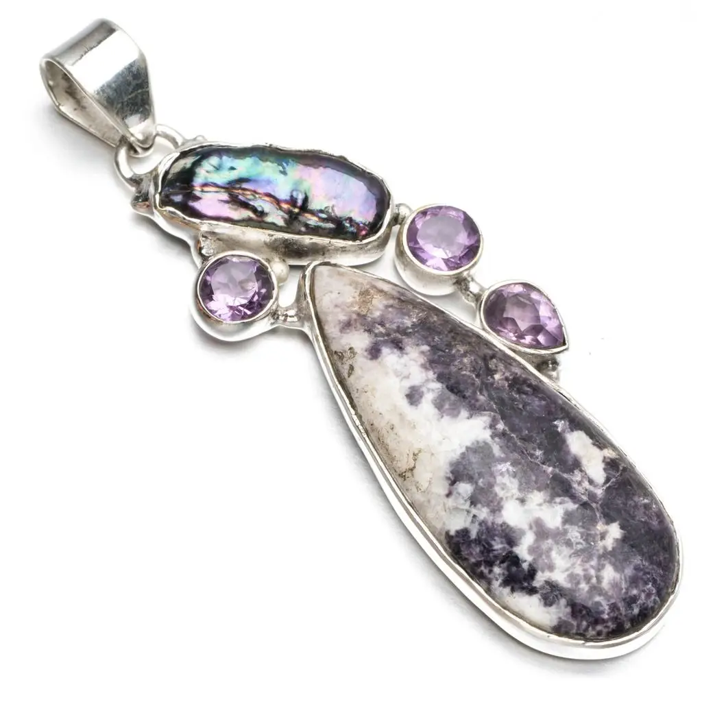 Природный чароит жемчуг бива и аметист в стиле панк подвеска из стерлингового