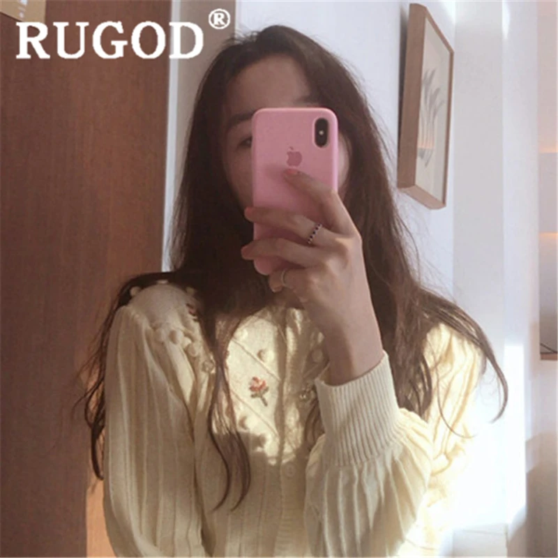 RUGOD женский винтажный свитер кардиган с круглым вырезом свежая вышивка цветок вязаный кардиган тонкий осенний Модный женский элегантный корейский