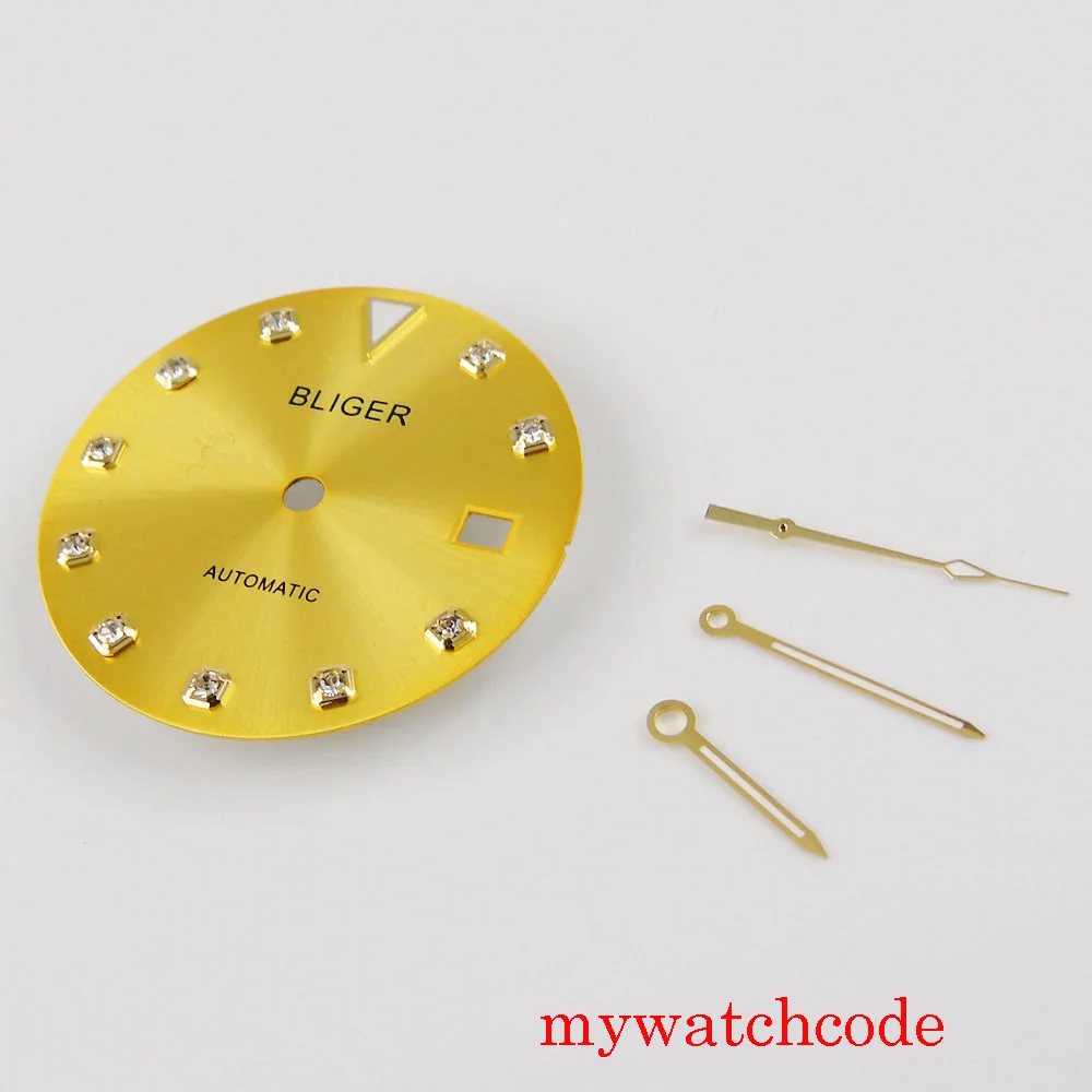 Bliger 29 3 мм стерильные часы циферблат с желтым золотом индикатором даты ручной