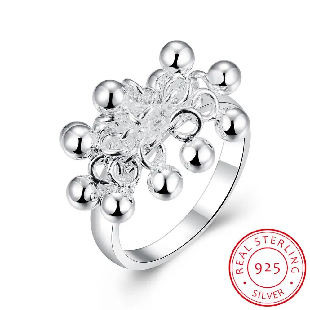 Гладкая поверхность бусины из 100% серебра 925 пробы коктейльное кольцо Размер 6 7 8 9