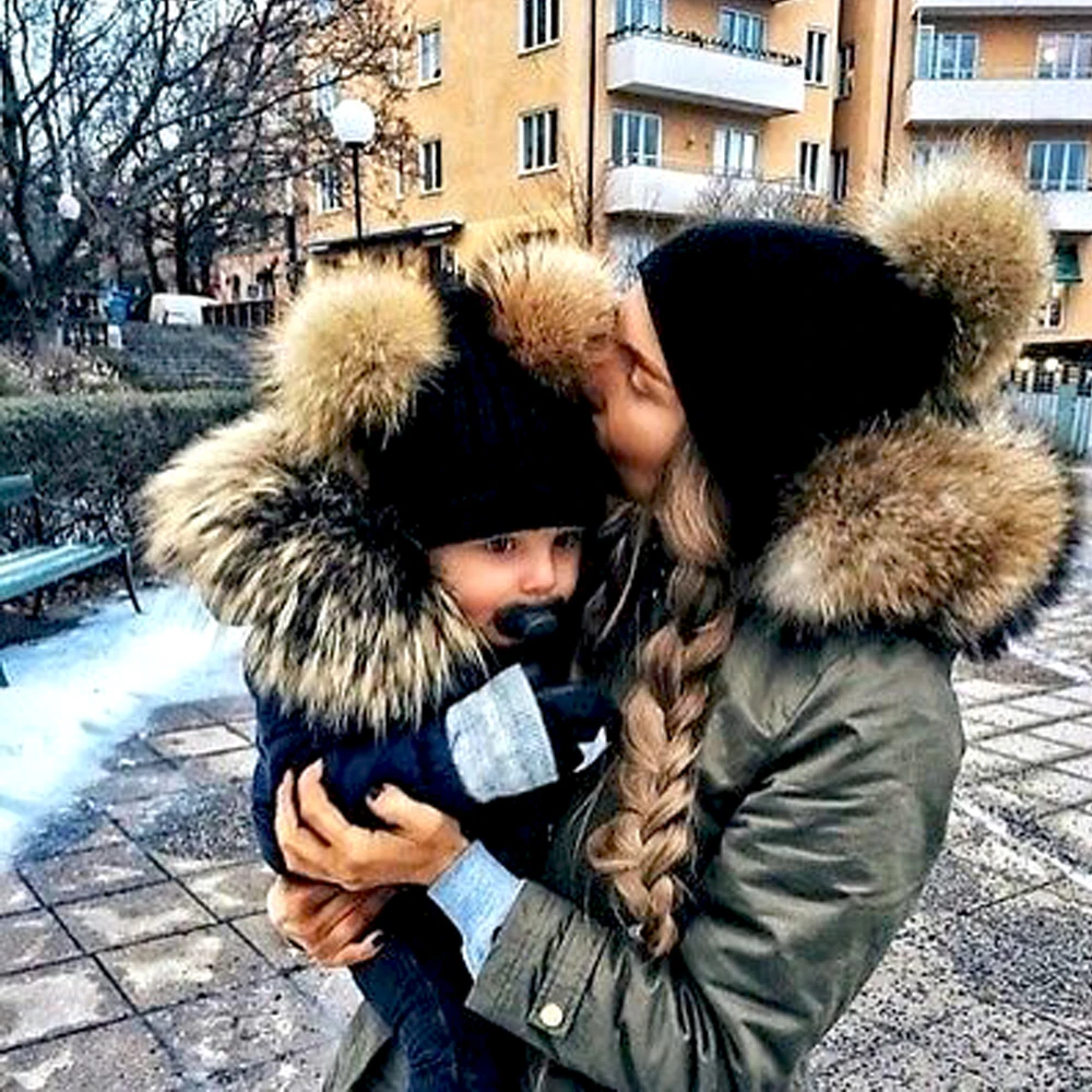 Зимняя теплая мягкая шапка, шапочка с помпоном, для мамы и дочки, сына, для семьи, вязаная шапка с меховым помпоном(в комплект входит 1 шапка