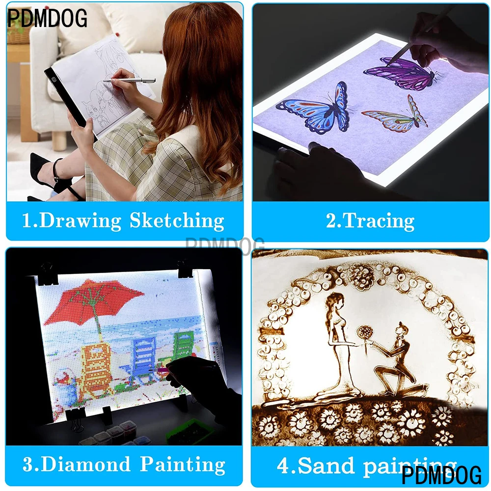 A5/A4 Drawing Tablet Board USB Powered Dimmable LED Light Pad For Drawing,Tracing,Diamond Painting Accessories Pen Stand Tray images - 6