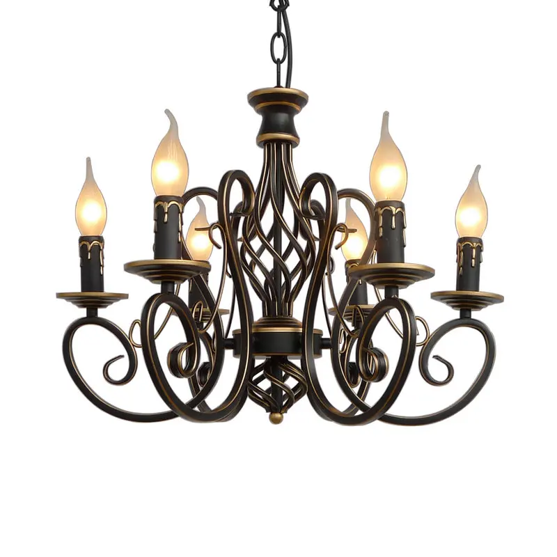 

Simple 6/8 candle Pendant Lights iron black European style living room bar study lamp lighting WF1217217