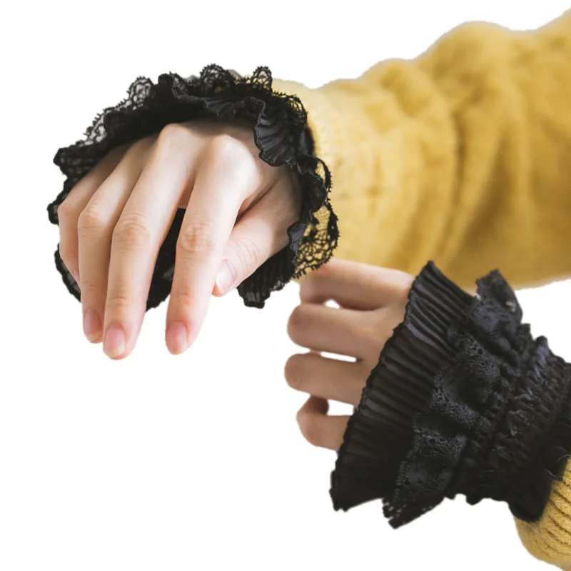 

Gothic Retro Lady Ruffle Flare Sleeve Lace Princess Lolita Sweater Decorative Trumpet Sleeve Sweater Wristband