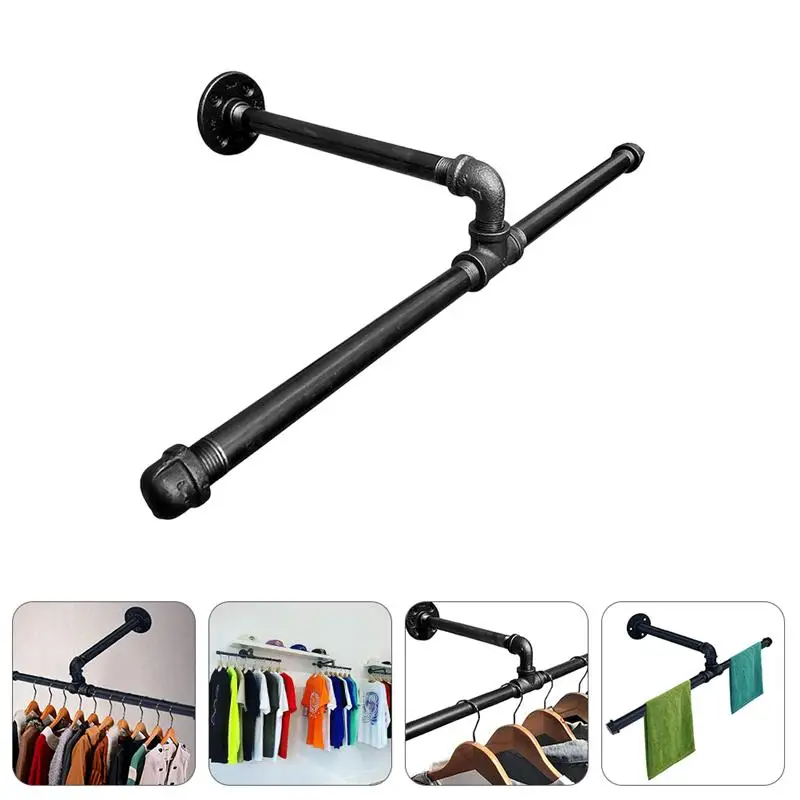 Industrial Pipe Clothes Rack Wall Mounted Garment Rack Clothes Hanging Rod Bar Laundry Storage Organizer Display Rack Holder