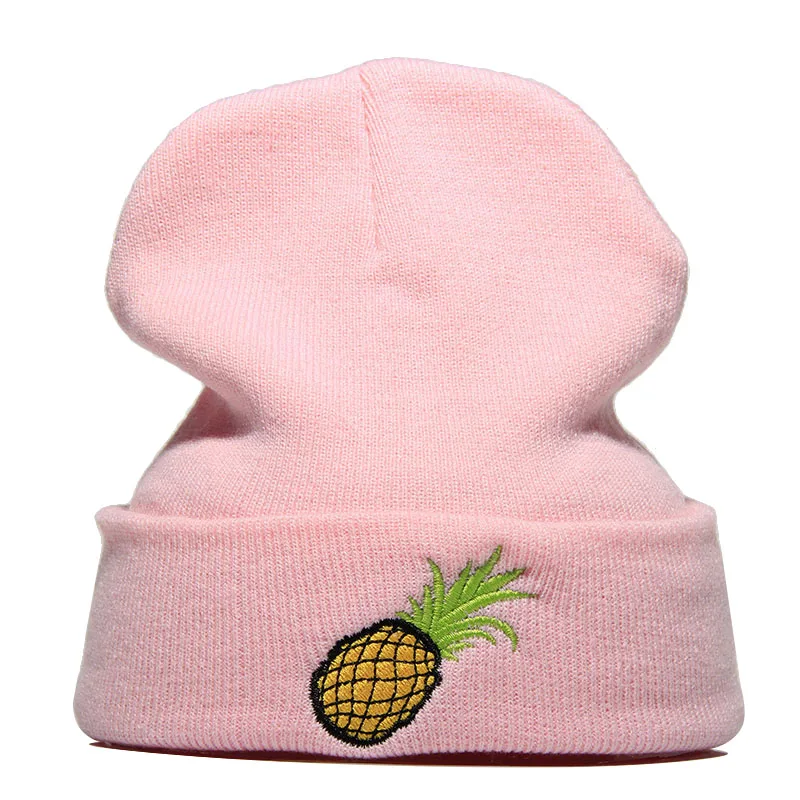 Beanie шляпа Skullie Кепки смутная зима вышивка в стиле панк Для мужчин Для женщин подростков уличных танцев забавные персонализированные ананас для гурманов - Цвет: PINK