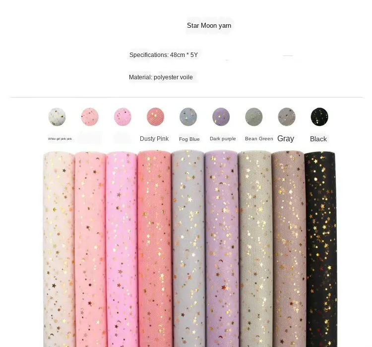 

Bronzing Gold Star and Moon Gauze Flower Bouquet Wrapping Paper Mesh Rose Sand Net Wrapping Flower Material