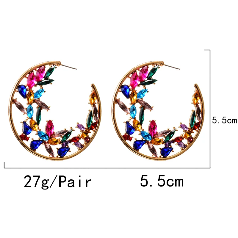 Винтажные круглые висячие серьги с цветными кристаллами металлические