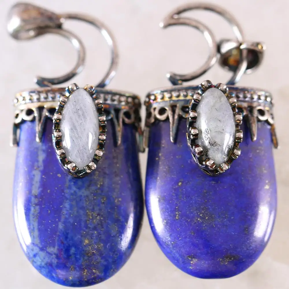 Necklace Pendant Natural Stone Bead Gray Labradorite Blue Lapis Antique Crown Half Moon Pendant for Men Women 1Pcs K778